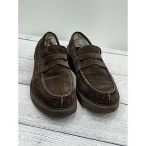 Baldinini Womens Penny Loafer Shoes Round Toe Suede Leather Brown Size 38/ US 8